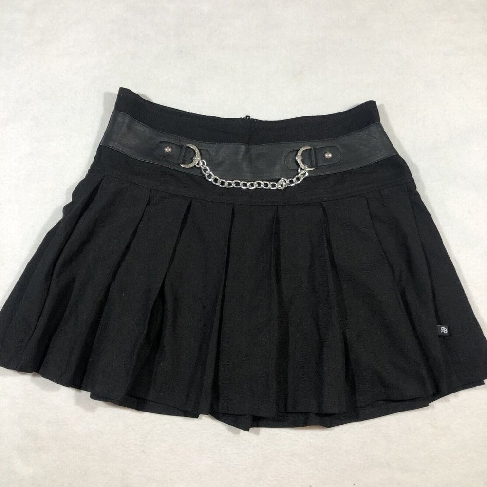 Royal Bones Daang Goodman Womens Large Black Pleated Mini Skirt Chain Punk Goth